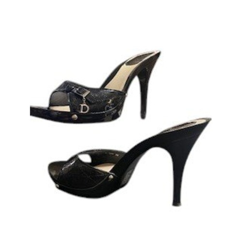 DiorCannage clogHeels Slides Open Toe Buckle Black Patent Leather Size 39